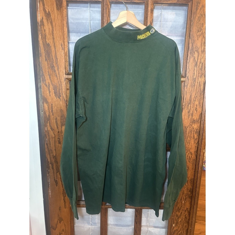 Vintage Green Bay Packers Shirt Green Long Sleeve Turtle Neck Pullover Men's XXL